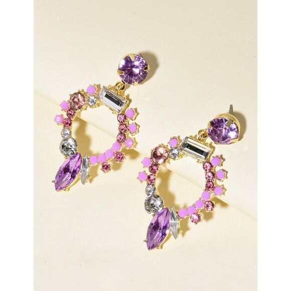 purple and gold‎ rhinestone dangle earrings - Picture 2 of 2